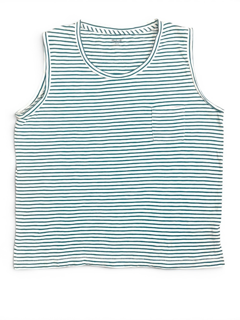 Madewell Whisper Cotton Stripe Pocket Tank Teal Ivory Size Large Crewneck